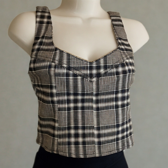 Like an Angel Plaid Checkered Crop Tank Top – Black, White & Pink - Picture 1 of 6